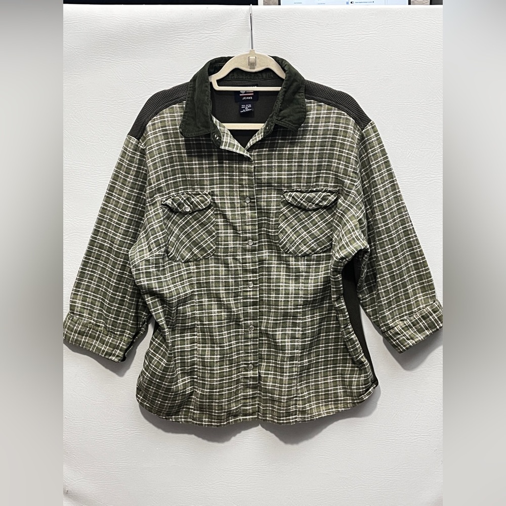 Quizz Green Plaid Button-Up Shirt Jacket 100% cotton size 20